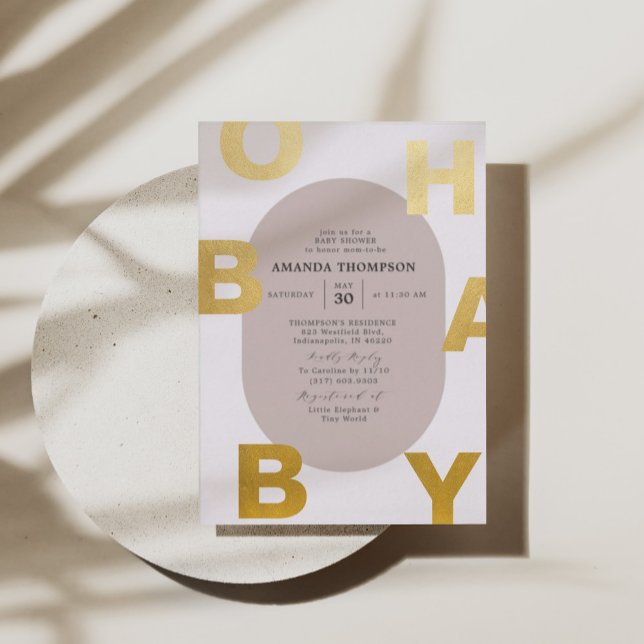 Invitation En Aluminium Moderne Oh Baby Taupe Neutre Baby shower Or (Créateur téléchargé)