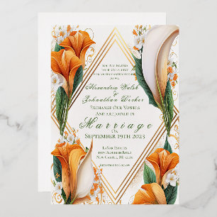 Invitation En Aluminium Moderne Orange et Ivory Calla Lilies Mariage