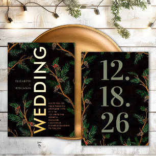 Invitation En Aluminium Moderne Rustique Bold Baies de Houx Noël Mariage