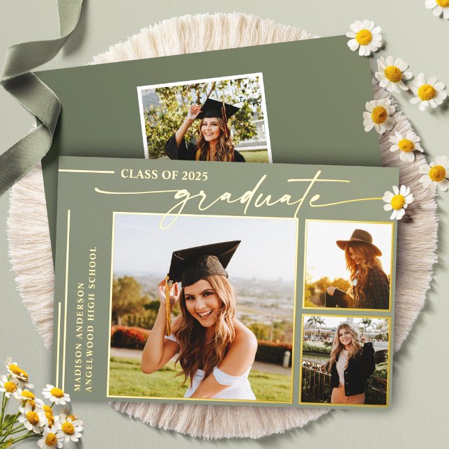 Invitation En Aluminium Moderne Sage Green Script Graduate Photo Graduate (Créateur téléchargé)