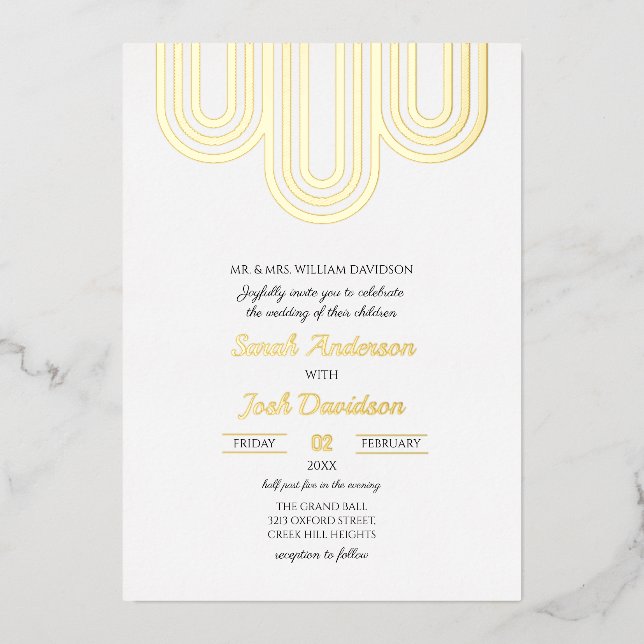 Invitation En Aluminium Moderne simple blanc et Mariage d'or (Recto)