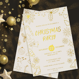 Invitation En Aluminium Moderne Simple Blanc et Or Élégant Fête de Noël