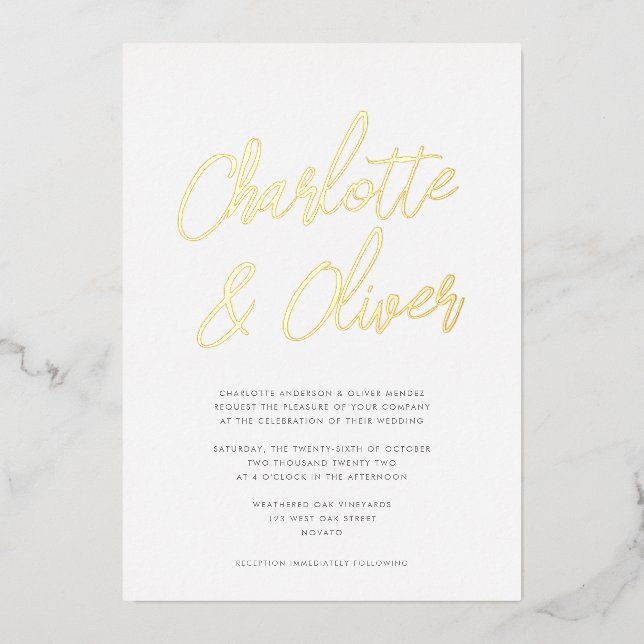 Invitation En Aluminium Moderne Simple Calligraphie Script Mariage REAL (Recto)