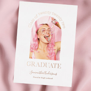 Invitation En Aluminium Moderne Simple Photo Arche Diplômé Rose Or Feuille