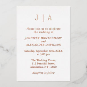 Invitation En Aluminium Moderne Simple Rose Or Et Blanc Monogramme Mariage