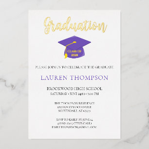 Invitation En Aluminium Moderne Stylish Graduation Photo Purple Gold