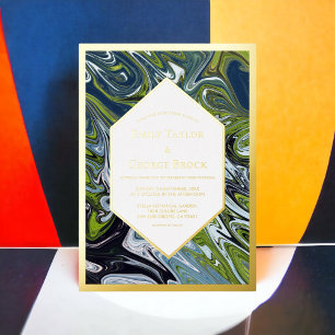 Invitation En Aluminium Moderne Terre Abstraite Ton Bleu Vert Or Mariage