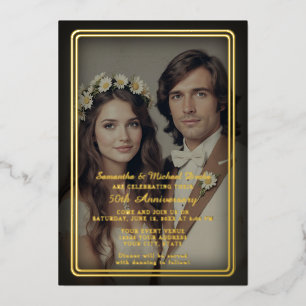 Invitation En Aluminium Moderne Vintage Noir et Or 50e Anniversaire