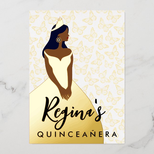 Invitation En Aluminium Modifier Couleur peau et cheveux Quinceañera Foil  (Recto)
