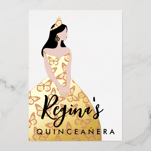 Invitation En Aluminium Modifier Couleur peau et cheveux Quinceañera Foil  (Recto)