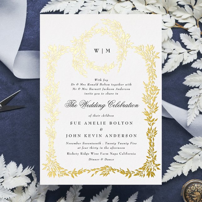 Invitation En Aluminium Monogram Crest Classic Mariage Gold (Créateur téléchargé)
