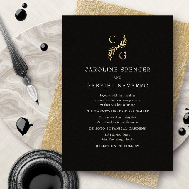 Invitation En Aluminium Monogram Greenery Laurel Wedding (Créateur téléchargé)