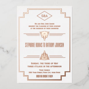 Invitation En Aluminium Monogram Rose Gold et White Art Deco Mariage