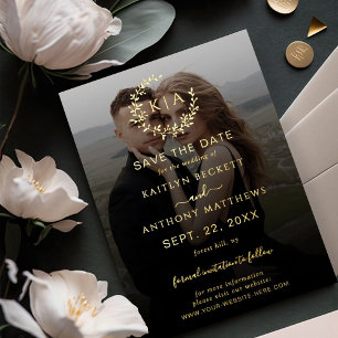 Invitation En Aluminium Monogram Wreath Photo Mariage Enregistrer La Date