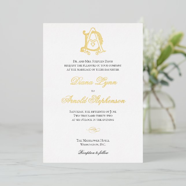 Invitation En Aluminium Monogramme AD pour huile or ou monogramme DA (Debout devant)