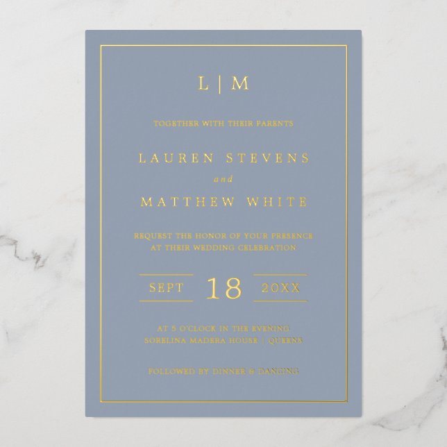 Invitation En Aluminium Monogramme bleu foncé simple Mariage élégant (Recto)