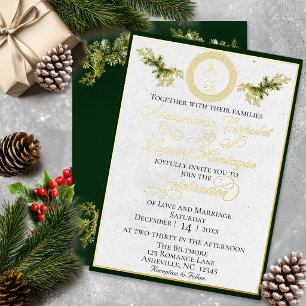 Invitation En Aluminium Monogramme botanique d'hiver - Émeraude