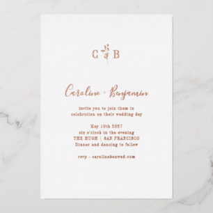 Invitation En Aluminium Monogramme botanique simple Boho Mariage Rose or