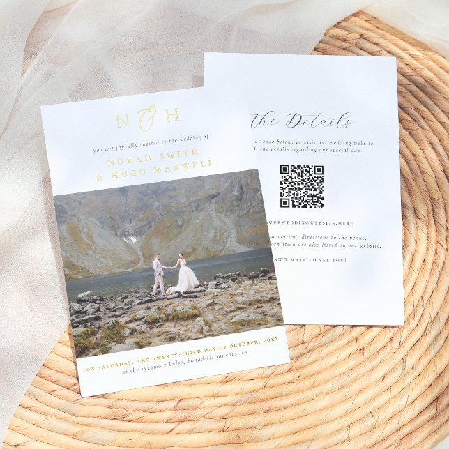 Invitation En Aluminium Monogramme brillant tout en un code QR Mariage pho (Créateur téléchargé)