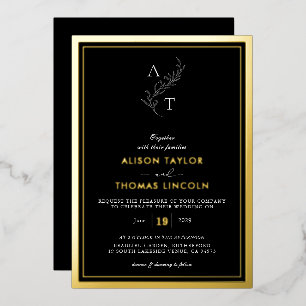 Invitation En Aluminium Monogramme classique Mariage Gold Frame Real