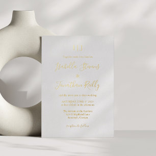 Invitation En Aluminium Monogramme classique minimaliste Mariage Or blanc