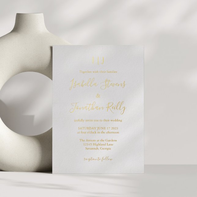 Invitation En Aluminium Monogramme classique minimaliste Mariage Or blanc (Créateur téléchargé)