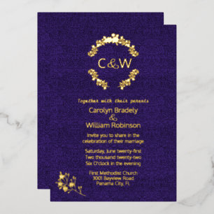 Invitation En Aluminium Monogramme dans Floral Wreath Purple Mariage damas