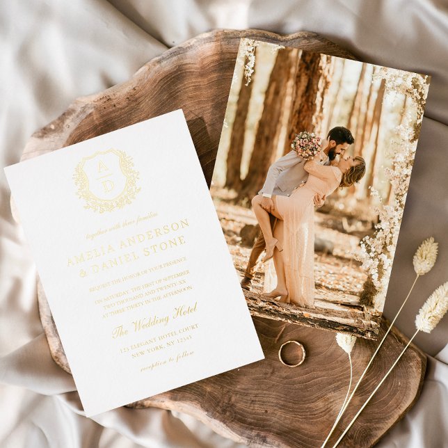 Invitation En Aluminium Monogramme de cime dorée moderne Mariage photo (Créateur téléchargé)