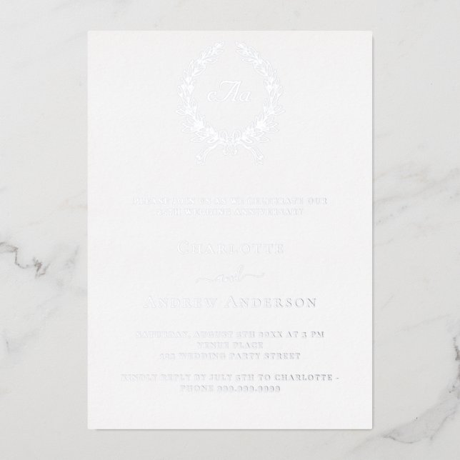 Invitation En Aluminium Monogramme de couronne d'argent 25e anniversaire d (Recto)