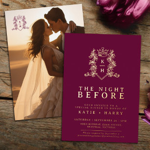 Invitation En Aluminium Monogramme de couronne or vin rouge nuit de noces