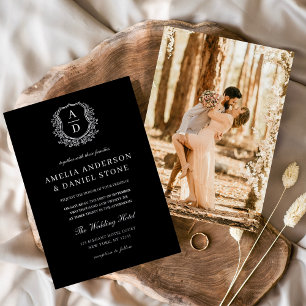 Invitation En Aluminium Monogramme de poitrine argentée moderne Mariage ph