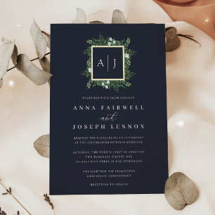 Invitation En Aluminium Monogramme de serre   Mariage botanique vert