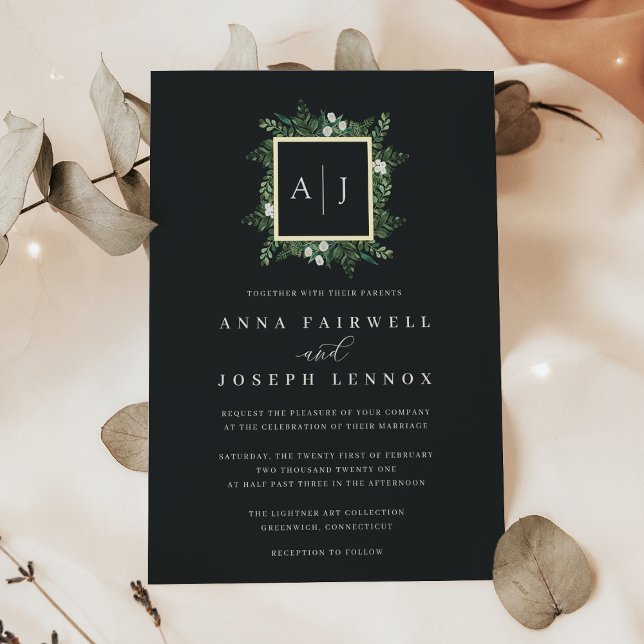 Invitation En Aluminium Monogramme de serre | Mariage botanique vert (Créateur téléchargé)