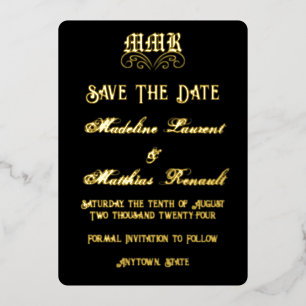 Invitation En Aluminium Monogramme Elegant Black and Gold Enregistrer la d