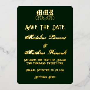 Invitation En Aluminium Monogramme Elegant Dark Green & Gold Enregistrer l