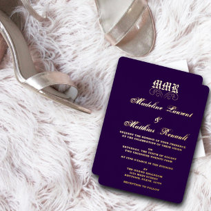 Invitation En Aluminium Monogramme Élégant Mariage Violet Foncé et Or 