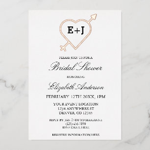 Invitation En Aluminium Monogramme Fête des mariées Coeur Et Flèche