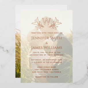 Invitation En Aluminium Monogramme Feuilles Photo transparente Mariage élé