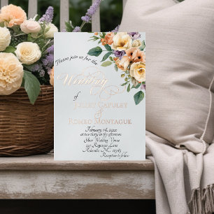 Invitation En Aluminium Monogramme Fleur et Couronne - Blanc Perle
