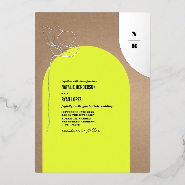 Invitation En Aluminium Monogramme floral Arch Neon (Recto)