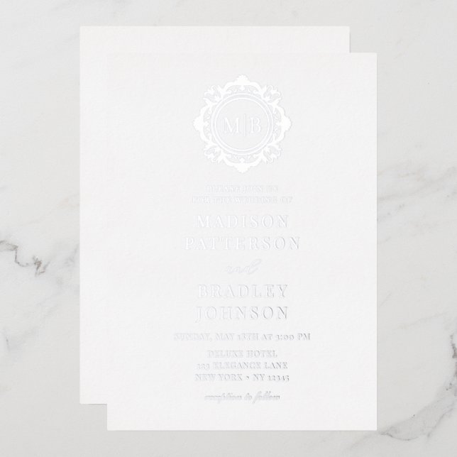 Invitation En Aluminium Monogramme floral orné Mariage Élégant (Recto/Verso)