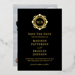 Invitation En Aluminium Monogramme Floral Orné Mariage Photo Enregistrer L