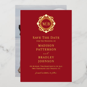 Invitation En Aluminium Monogramme floral orné Photo mariage annonce de da