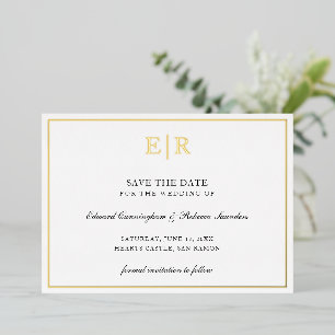 Invitation En Aluminium Monogramme Formal Photo Wedding Enregistrer La Dat