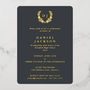 Invitation En Aluminium Monogramme gris + Laurel Wreath Graduation