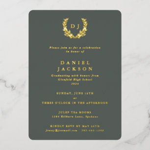 Invitation En Aluminium Monogramme gris-vert + Laurel Wreath Graduation