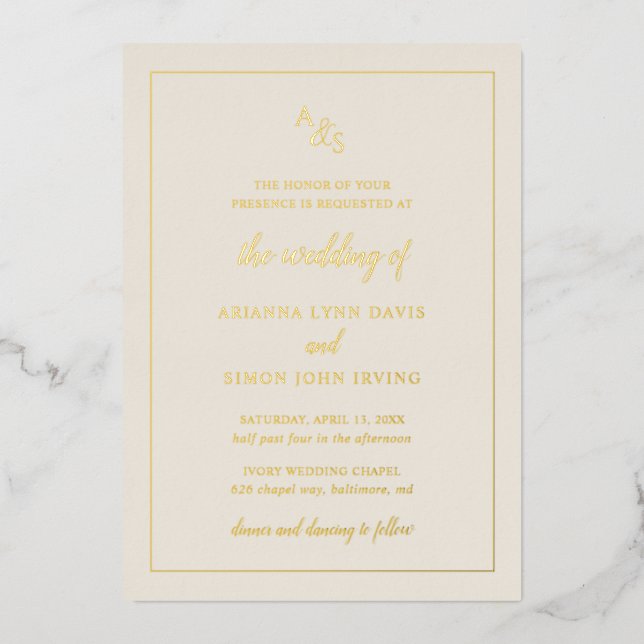 Invitation En Aluminium Monogramme ivoire simple Mariage élégant formel (Recto)