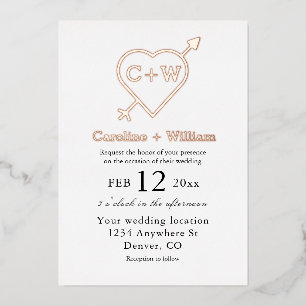Invitation En Aluminium Monogramme Mariage Coeur Et Flèche