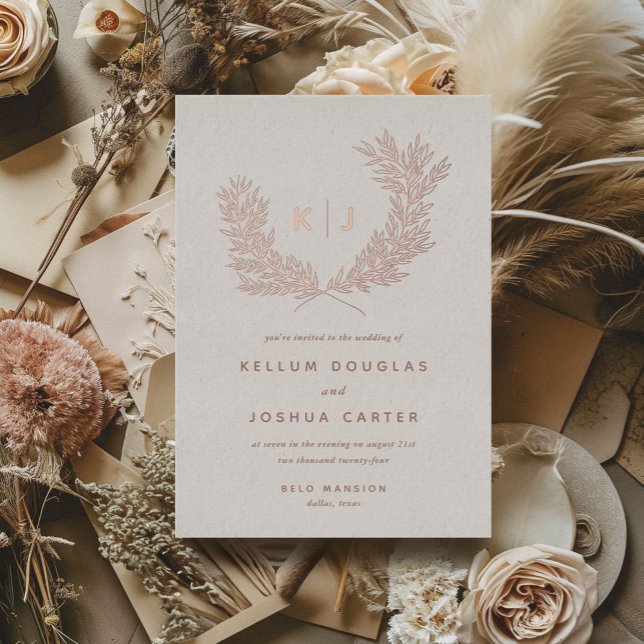 Invitation En Aluminium Monogramme Mariage Rose or (Distinguished monogram laurels rose gold foiled wedding invitations.)