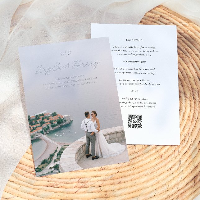 Invitation En Aluminium Monogramme mariage | Tout en un code QR photo (Créateur téléchargé)